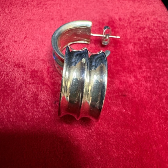 Earrings 925 Sterling Silver Hoops Brutalist Retro - Picture 8 of 12